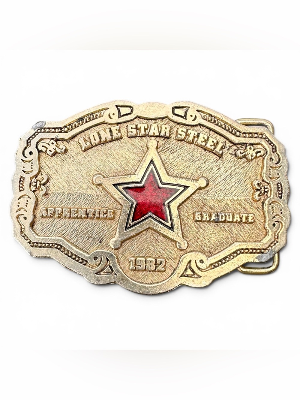 Gold Tone Lone Star Steel 1982 Commemorative Western Style Badge/ Belt Buckle